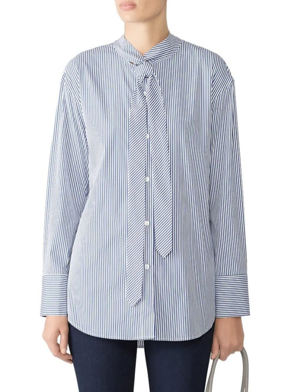 Theory Weekender Tie Neck Top in Franklin Stripe Size P